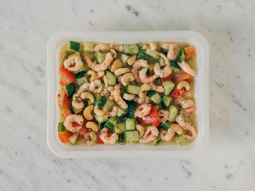 Shrimps-Gemüse-Salat mit Senfdressing